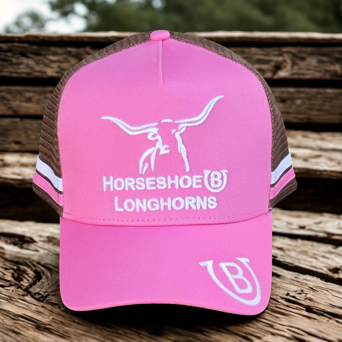 Horseshoe B Longhorns trucker cap (pink/white/brown)
