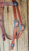 Headstall - Single Ply (Oval Floral Buckle - black)